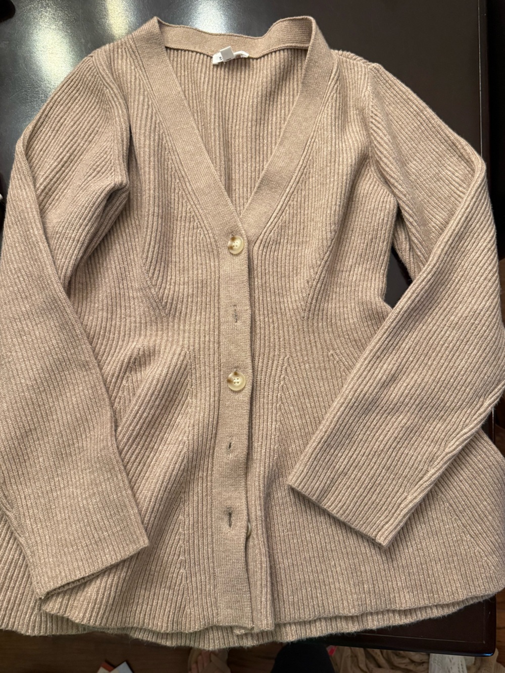 Sugarlips Ribbed Knit Cardigan in Light Taupe